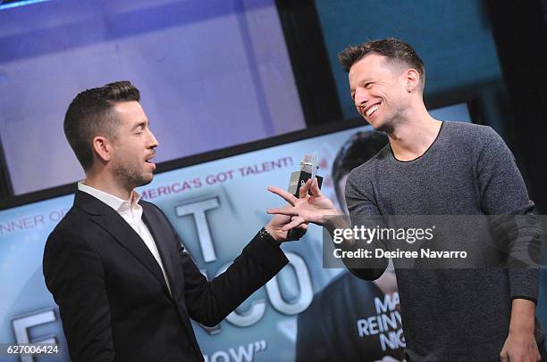 Magician Mat Franco with moderator Charles Thorp attend Build Presents 'Magic Reinvented Nightly' at AOL HQ on December 1, 2016 in New York City.