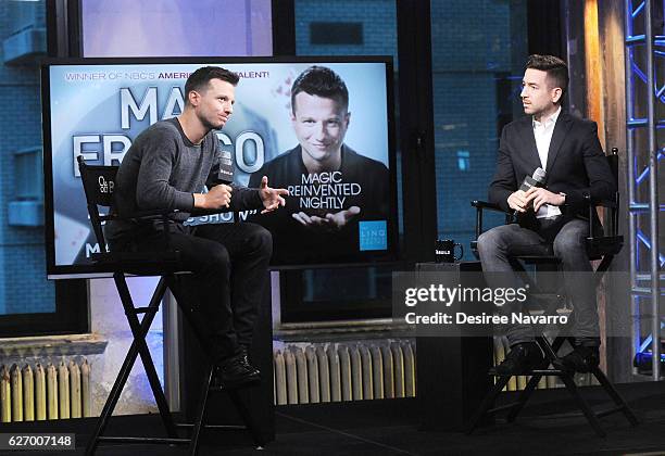 Magician Mat Franco speaks with moderator Charles Thorp during Build Presents 'Magic Reinvented Nightly' at AOL HQ on December 1, 2016 in New York...