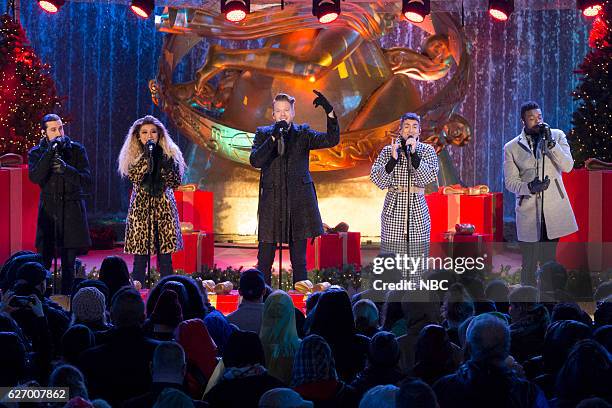 Pictured: Avi Kaplan, Kirstin Maldonado, Scott Hoying, Mitchell Grassi and Kevin Olusola of Pentatonix during the 2016 Christmas in Rockefeller...