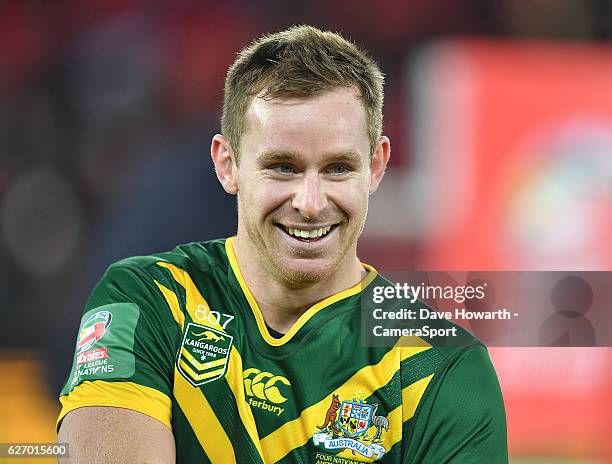 Australia's Michael Morgan during the Four Nations match between the New Zealand Kiwis and Australian Kangaroos at Anfield on November 20, 2016 in...