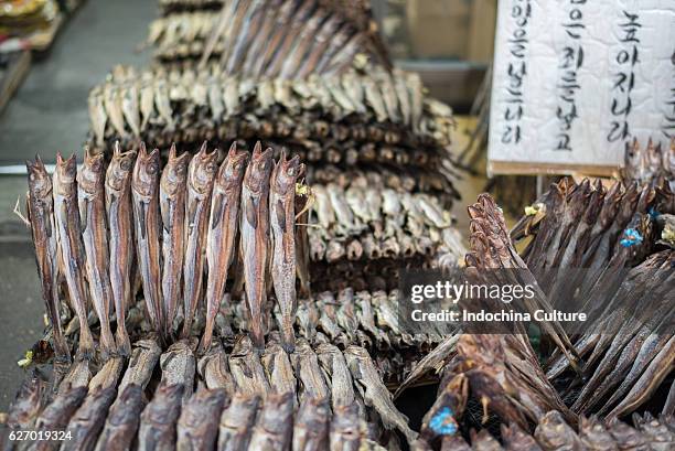 dried fish for sale at namun market, seoul, south korea - dried herring stock pictures, royalty-free photos & images