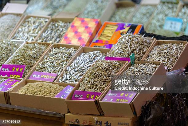 dried fish for sale at namun market, seoul, south korea - dried herring stock pictures, royalty-free photos & images