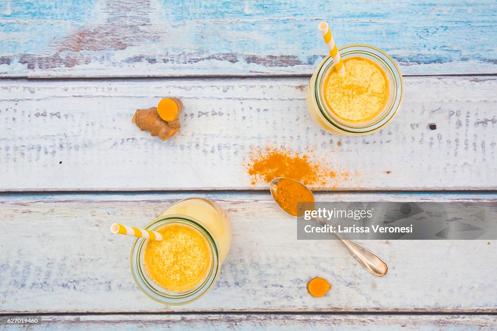 Two glasses of curcuma milk