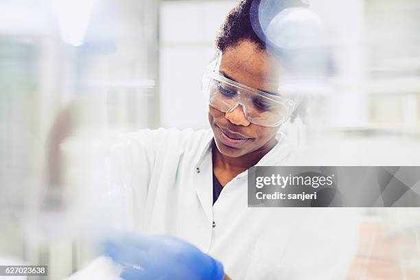 junge wissenschaftlerin arbeitet im labor - laboratory technician stock-fotos und bilder