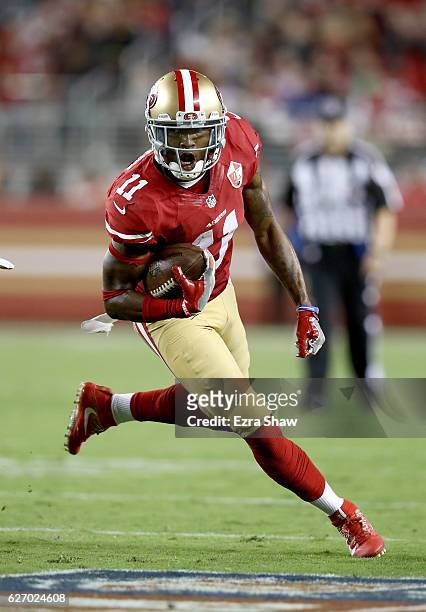 Quinton Patton of the San Francisco 49ers in action against the Los Angeles Rams at Levi's Stadium on September 12, 2016 in Santa Clara, California.