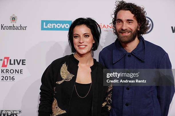 Stefanie Kloss and Andreas Nowak of Silbermond attend the 1Live Krone at Jahrhunderthalle on December 1, 2016 in Bochum, Germany.