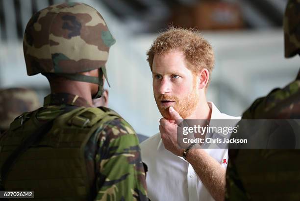 Prince Harry visits Paragon Base on day 11 of an official visit to the Caribbean on December 1, 2016 in Bridgetown, Barbados. Prince Harry's visit to...