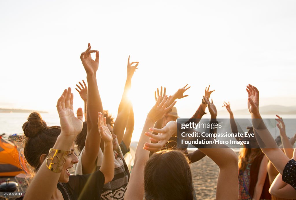 Friends enjoying dancing on beach