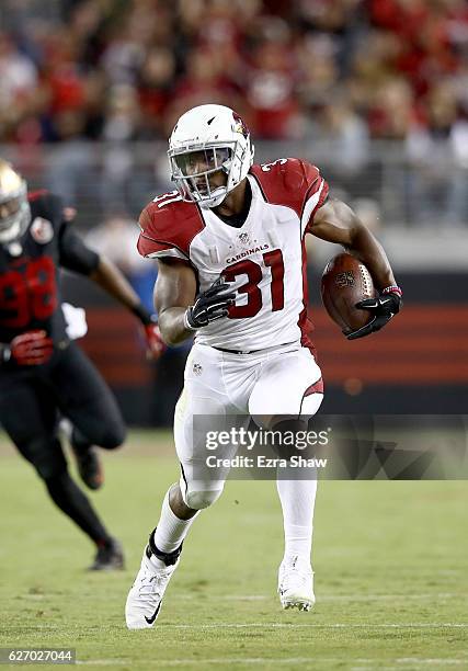 David Johnson of the Arizona Cardinals in action against the San Francisco 49ers at Levi's Stadium on October 6, 2016 in Santa Clara, California.