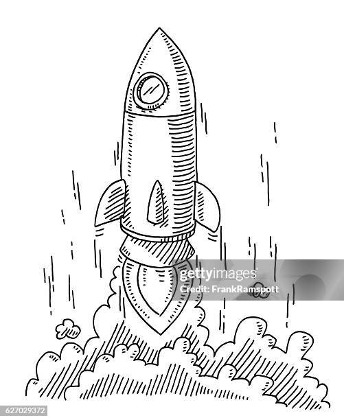 stockillustraties, clipart, cartoons en iconen met rocket start drawing - raket ruimteschip
