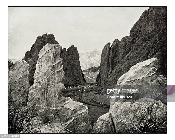 antique photograph of garden of the gods, colorado - garden of the gods colorado stock illustrations