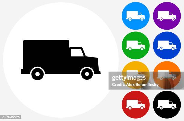 van icon on flat color circle buttons - van white background stock illustrations