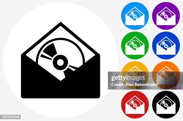 disk in envelope icon on flat color circle buttons - cd disk stock illustrations