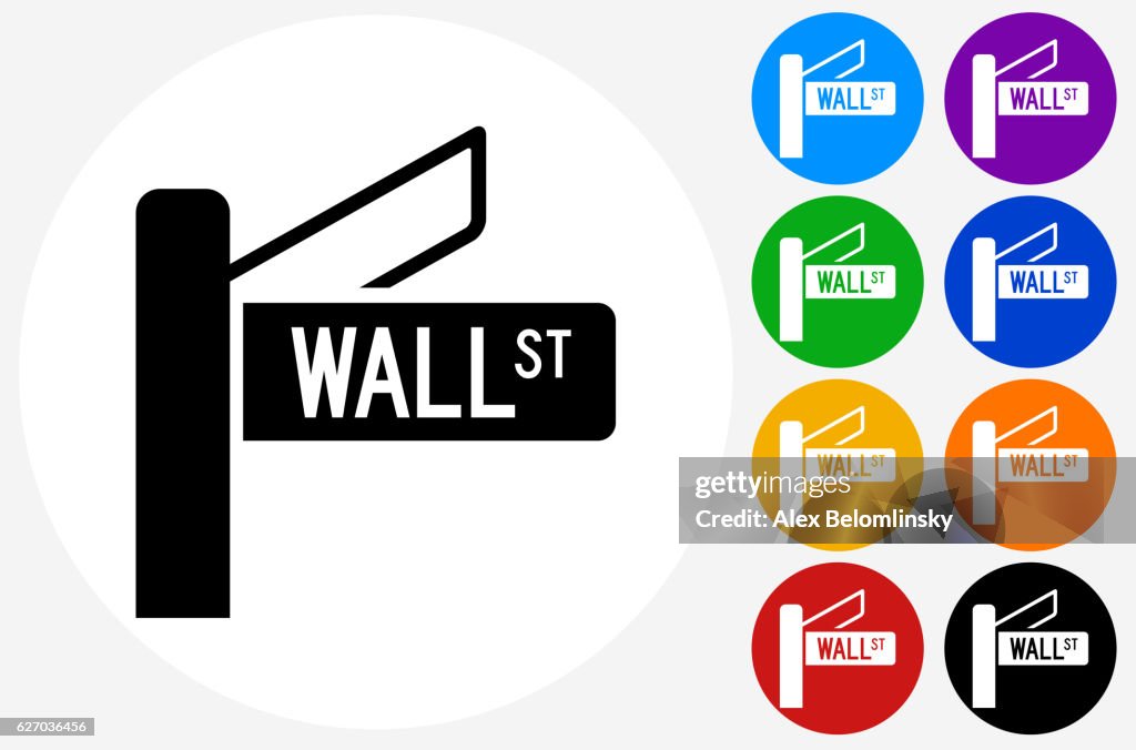 Wall Street Sign Icon on Flat Color Circle Buttons