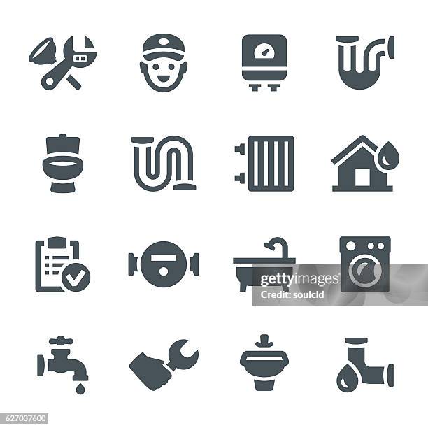 stockillustraties, clipart, cartoons en iconen met plumbing icons - waterleiding