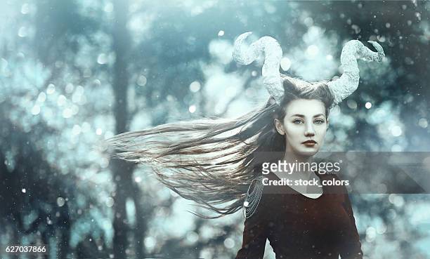 fairy demon with horns - capricorn stock pictures, royalty-free photos & images