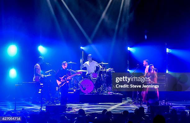 The Naked And Famous perform at Fox Theater on November 30, 2016 in Oakland, California.