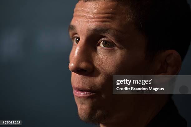 Joseph Benavidez speaks to the media during the TUF Finale Ultimate Media Day in the Palms Resort & Casino on December 1, 2016 in Las Vegas, Nevada.