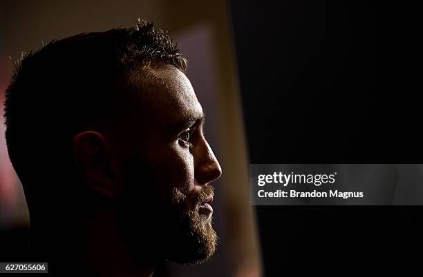 Winner Tim Elliott speaks to the media during the TUF Finale Ultimate Media Day in the Palms Resort & Casino on December 1, 2016 in Las Vegas, Nevada.