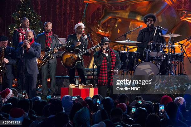 Pictured: Ian Handrickson-Smith, James Poyser, Dave Guy, Kirk "Captain Kirk" Douglas, Tariq "Black Thought" Trotter, Ahmir "Questlove" Thompson of...