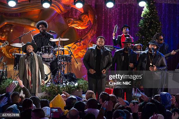 Pictured: Anthony Hamilton, Ahmir "Questlove" Thompson, Frank "Knuckles" Walker, Mark Kelley of The Roots rehearse for the 2016 Christmas in...