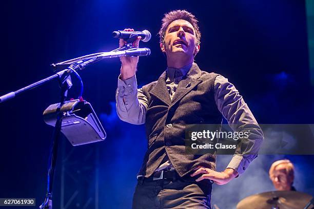 Mexican singer Leonardo de Lozanne Fobia performs during the Keep the Promise concert against AIDS at Monumento a la Revolucion on November 30, 2016...
