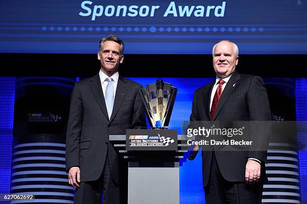 Robert Niblock, Chief Executive Officer for Lowes, and Steve Phelps, NASCAR Executive Vice President and Chief Global Sales and Marketing Officer,...