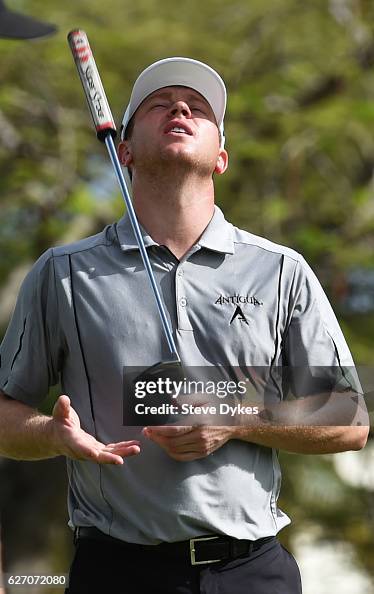 Shell Nathan Nathan Lashley reacts to missing a putt on the second hole during the ...