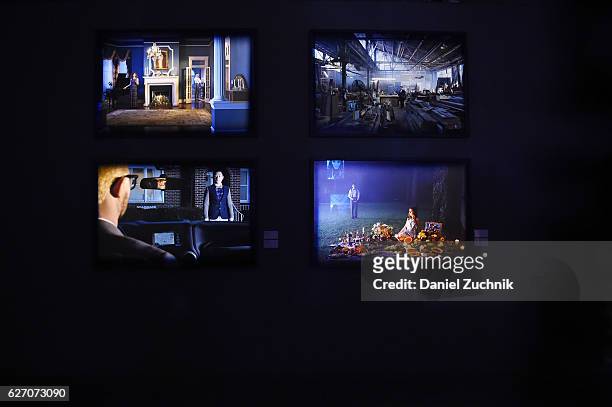 View of Bin Feng's photography at the "Theater of Self" VIP and press preview on December 1, 2016 in Miami, Florida.