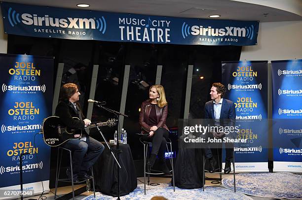 Recording artist Jimmy Wayne, left, appears with Joel & Victoria Osteen at the SiriusXM Nashville Studios on December 1, 2016 in Nashville, Tennessee.