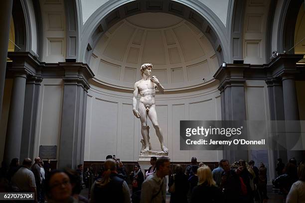 Michaelangelo's sculpture of David seen in the Accademia on November 4, 2015 in Florence, Italy