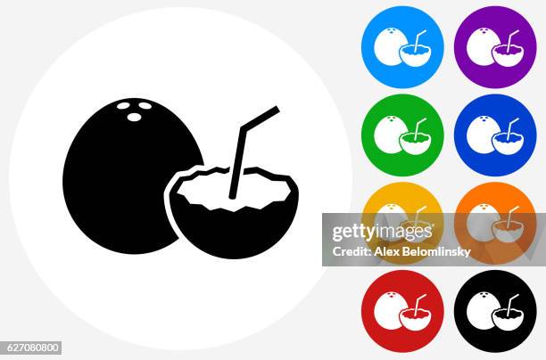 coconut drink icon on flat color circle buttons - drinking straw isolated stock illustrations