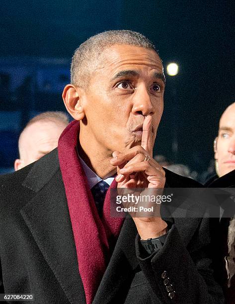 President Barack Obama attends the National Christmas Tree Lighting on the Ellipse December 1, 2016 in Washington, DC. This year is the 94th annual...