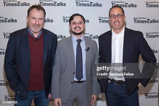 Colin Quinn, Dave Itzoff and Jerry Seinfeld attend TimesTalks at The New School on December 1, 2016 in New York City.