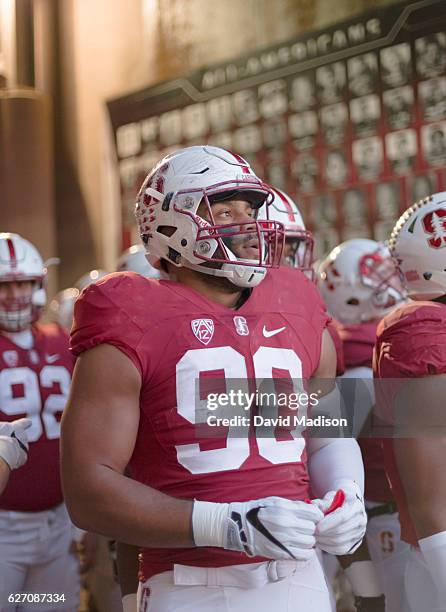 Solomon Thomas of the Stanford Cardinal waits to enter the stadium prior to an NCAA football game against the Rice Owls played on November 26, 2016...