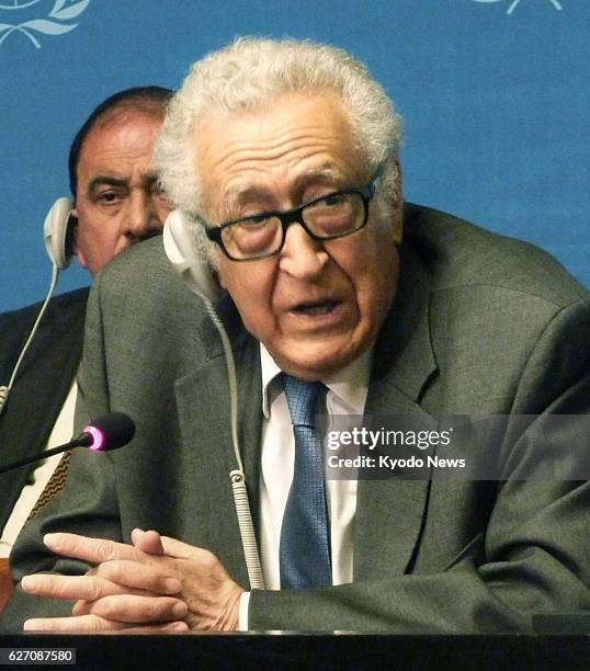 Switzerland - Lakhdar Brahimi, the U.N. And Arab League special envoy to Syria, holds a press conference at the United Nations' European headquarters...