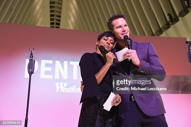 News Anchor Tamron Hall and Thomas Roberts host the Pentatonix performance at Westfield World Trade Center Holiday Lights Launch at The Oculus...