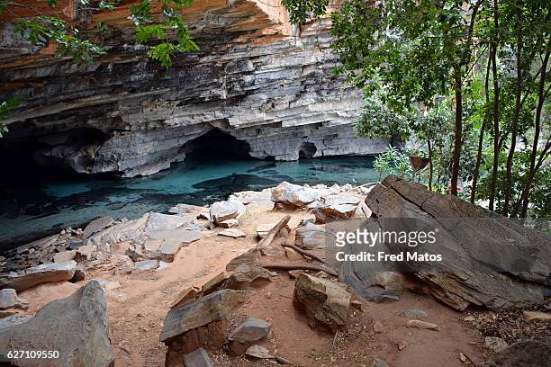 gruta da pratinha - cave and well in chapada diamantina - gruta stockfoto's en -beelden