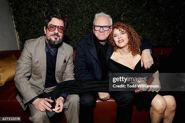 Executive producer Roman Coppola, actor Malcolm McDowell and actress Bernadette Peters attend the "Mozart In the Jungle" red Carpet premiere and...