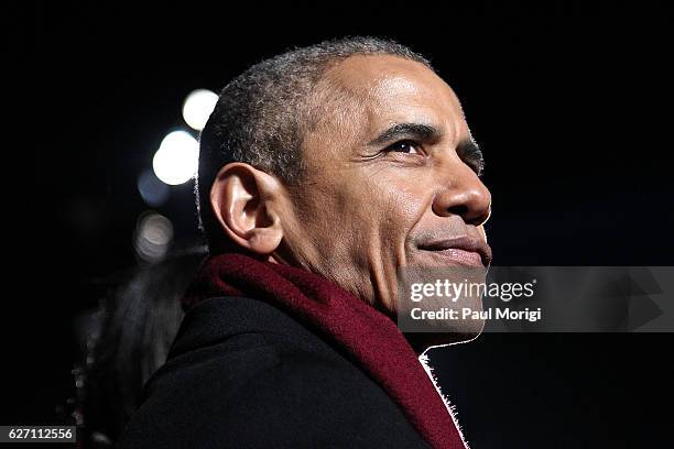 President Barack Obama attends the 94th Annual National Christmas Tree Lighting Ceremony on the Ellipse in President's Park on December 1, 2016 in...