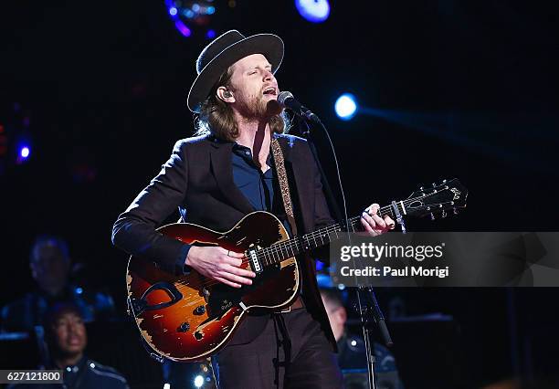 Wesley Schultz of The Lumineers performs during the 94th Annual National Christmas Tree Lighting Ceremony on the Ellipse in President's Park on...