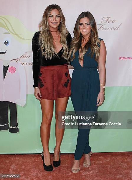 Personality Becca Tilley and TV personality JoJo Fletcher attend Too Faced Cosmetics launch of their Sweet Peach Collection for spring 2017 at The...
