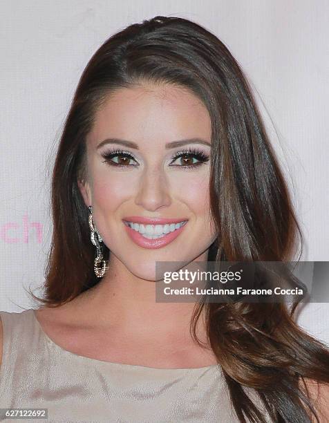 Former Miss USA Nia Sanchez attends Too Faced Cosmetics launch of their Sweet Peach Collection for spring 2017 at The Lot on December 1, 2016 in West...