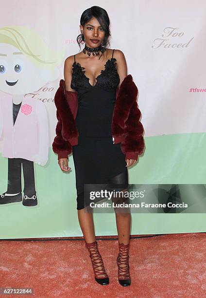 Singer Diamond White attends Too Faced Cosmetics launch of their Sweet Peach Collection for spring 2017 at The Lot on December 1, 2016 in West...