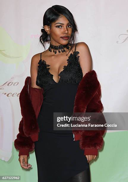 Singer Diamond White attends Too Faced Cosmetics launch of their Sweet Peach Collection for spring 2017 at The Lot on December 1, 2016 in West...