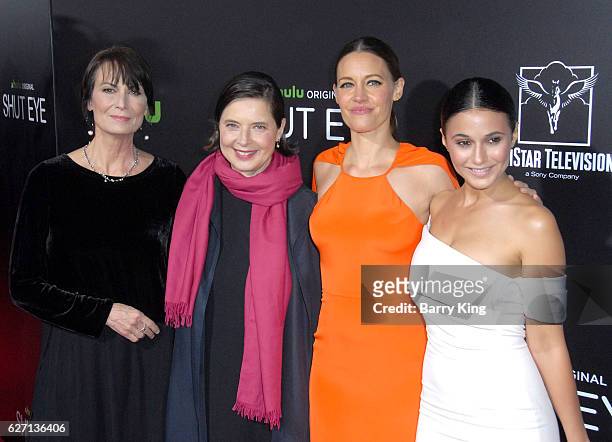 Actresses Mel Harris, Isabella Rossellini, KaDee Strickland and Emmanuelle Chriqui attend the premiere of Hulu's 'Shut Eye' at ArcLight Hollywood on...