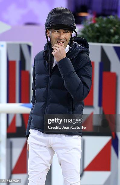 Nicolas Canteloup of France competes at the CSI1 Invitational 'Feel Green Trophy' during the Longines Masters at Parc des Expositions on December 1,...