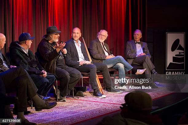 Songwriter Jeff Barry, songwriter Mike Stoller, music producer Brooks Arthur, editorÊBob Sarles, Brett Berns Joel Selvin and Bob Merlis onstage...