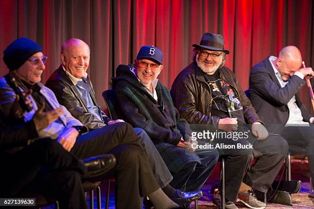 Songwriter Jeff Barry, songwriter Mike Stoller, music producer Brooks Arthur, editorÊBob Sarles and Brett Berns onstage during Bert Berns Event at...