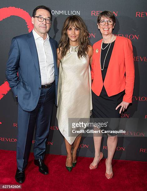 Revlon CEO Fabian Garcia, actress and Revlon brand ambassador Halle Berry and Chief Executive Officer and Director of Scientific Affairs Cancer...